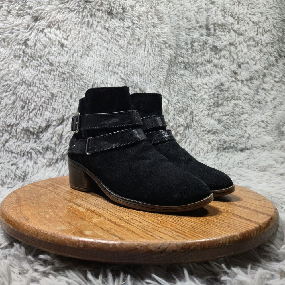 Sonoma Ankle Boots Womens Size 6M Strappy Black Suede Side Zip Up Heeled Chelsea